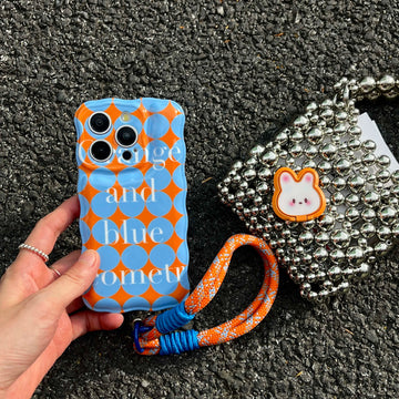 Qfdian Summer oringe and blue wave phone case for iphone 13 12 15 pro max 11 15pro 13promax 14 cute bunny stand holder rope cover shell